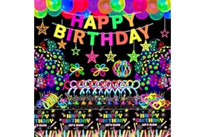 DVAORC 259 Pack Glow Party Supplies Glow Sticks Party Pack Glow Themed Party Hanging Decorations Birthday Party Decoration Tablecloth, Balloons, Sticks, Glasses and Headband for Kids Neon Party Decorations