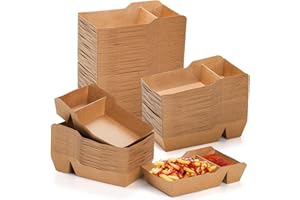 SOUJOY 100 Stück Lebensmittel-Serviertablett, 2 Fächer, Einweg-Kraft-Nacho-Boot-Tablett, fettabweisender, robuster Karton, zum Herausnehmen von Fast-Food-Snack-Haltern für Partys