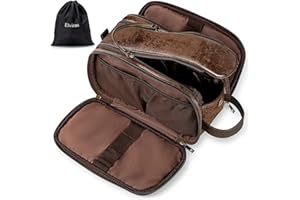 Elviros Neceser Hombre de Viaje, Bolsa de Aseo Grande Impermeable PU, Organizador Portátil con Gran Capacidad, Dopp Kit Hombre para Gimnasio y Trabajo