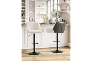 KIMENICH Tabourets de Bar Lot de 2, Chaise Haute Cuisine Pivotante avec Dossier et Repose-Pieds, en Peluche Granule, Chaise de Bar Réglable en Hauteur, pour Salle à Manger, Salon, Balcon, Blanc + Gris