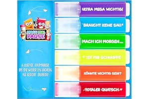 ‎MACH MAL PAUSE MACH MAL PAUSE® 6x Lustige Textmarker - buntes Marker Set mit Sprüchen - Geschenk für Studenten Schüler Kinder Lehrer Kollegen Chef - witzige Highlighter Anti Stress Stifte für Schule Uni Büro