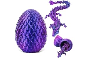 LALASTYLE 3D Printed Dragon in Egg, 8.5CM Mini Dragon Egg, Articulated Dragon Toy in Egg, Detachable Crystal Dragon, Decorate Easter egg stuffing and home office decoration (Purple)