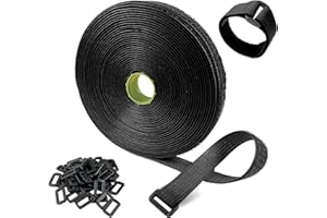 Newaner 10M bridas para cables con 50 hebillas, tiras de cables reutilizables 2cm de ancho, ataduras de cable de longitud de corte libre, para Oficina, Hogar organizador cables, mangueras, negro