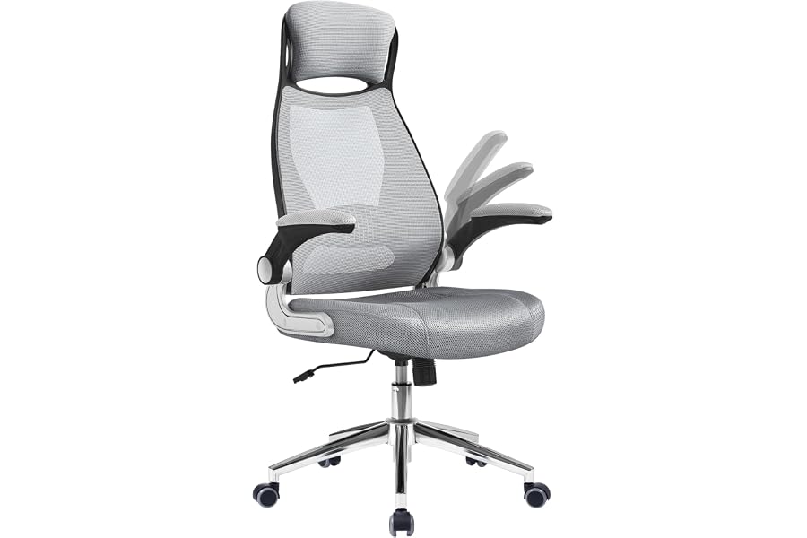 SONGMICS Silla de Escritorio de Malla, con Reposacabezas, Altura Ajustable | Silla giratoria de Oficina, Mecanismo sincr