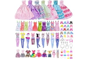 IJHYGD Barby Kleidung 32pcs Barby Zubehör Set Barbykleidung Ohne Puppe Kleidungset 2 Abendkleider in übergröße 2 Mode-Sets 2 Partykleider 2 Bikini Badeanzüge 22 Accessoire 2 Perlenketten für 30cm Puppen