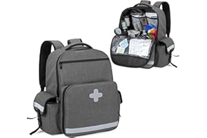 CURMIO Zaino medico, borsa per kit di primo soccorso con spallacci imbottiti e cuscino a vita Airflow per visite a domicilio, studio clinico, campeggio, Grigio (Solo Borsa)