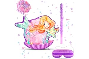 FRUITFUL PARTY Meerjungfrau Pinata Geburtstag Mädchen, 4 in 1 Meerjungfrau Muschel Piñata Set Including Pinata Stick Augenbinde etc Pinata Mit Meerjungfrau-Motiv