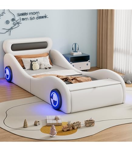 Lexiou Autobed, jeep-bed, kinderbed met MDF-wielen, frame van grenenhout