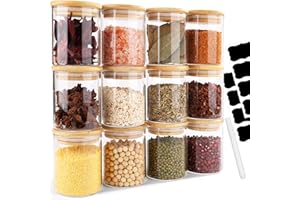 Otauoaea Botes Especias Cristal, 12x 200ml Tarros de Cristal con Tapa Hermética - Frascos Especiarias Spice Jars para Especias & Hierbas & Té - Aptos para Lavavajillas