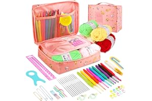 Acemall Crochet Kit para Adultos Principiantes, Ganchillos Crochet Ergonómico Agujas Incluye 0.6mm-6.0 mm Agujas Ganchillo, Lana, Tijeras, caja y de tejer, Regalo dia de la Madre