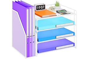 VITVITI Organizer Scrivania, 4 Livelli Portadocumenti, Organizer Ufficio con Portariviste, Accessori Scrivania per Riviste, Casa, Scuola (Bianco)