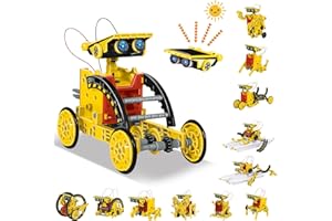 ACELIFE STEM Solar Robot Toy 12-in-1 Educational Science Kit DIY Building Toy Construction Engineering Set for Kids Age 8-12 Boys & Girls Birthday, Solar Powered Toy-Yellow