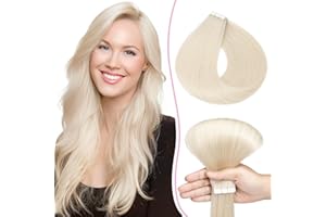 SEGO Pro 50cm Tape in Extensions Echthaar Haarverlängerung Naturhaarfarbe 10PCS 15g Invisible Skin Weft Haarteil, 70#Blond Weiß,Hair Extension70