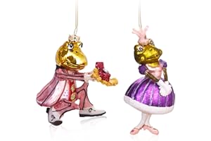 ‎BRUBAKER BRUBAKER 2-częściowy zestaw bombek choinkowych, żaba, para, książę i księżniczkę, ręcznie malowane bombki bożonarodzeniowe, żabi książę na życzenie, ozdoba choinka ze szkła, ozdoba choinkowa