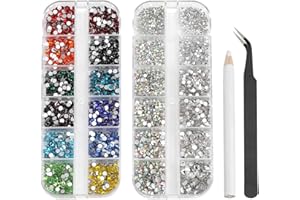 Beadsland 5280 Pieces Nail Art Rhinestones,Small Rhinestone for Makeup,Face Eye Rhinestones Set Mix 12 Colors(SS10) and 6 Sizes(SS4-SS16) for Clear and Clear AB (Set 01)