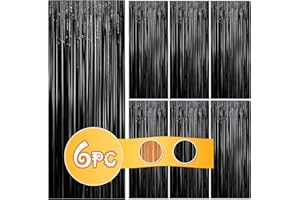 JIASHA 6 Stück Lametta Vorhang schwarz,Lametta Vorhang,Lametta Vorhänge Metallische,Halloween Lametta Vorhang,Metallic Vorhänge,Fringe Vorhänge,für Fenster Hintergrund Halloween Party Bühnendekor