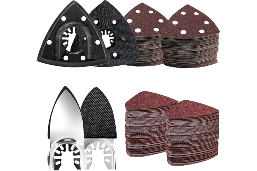 LEILUO 127 Pcs Multi Tool Sanding Pad Kit 2Pcs 3-1/2 Inch Triangle Sanding Pads 2Pcs Fingertip Sand Pad 120Pcs Sandpaper 3Pcs Adapters Compatible with DeWalt Dremel Milwaukee and More