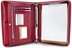 NODA A4 Italian Leather Conference Folder Ring Binder Clipboard with Handle Red