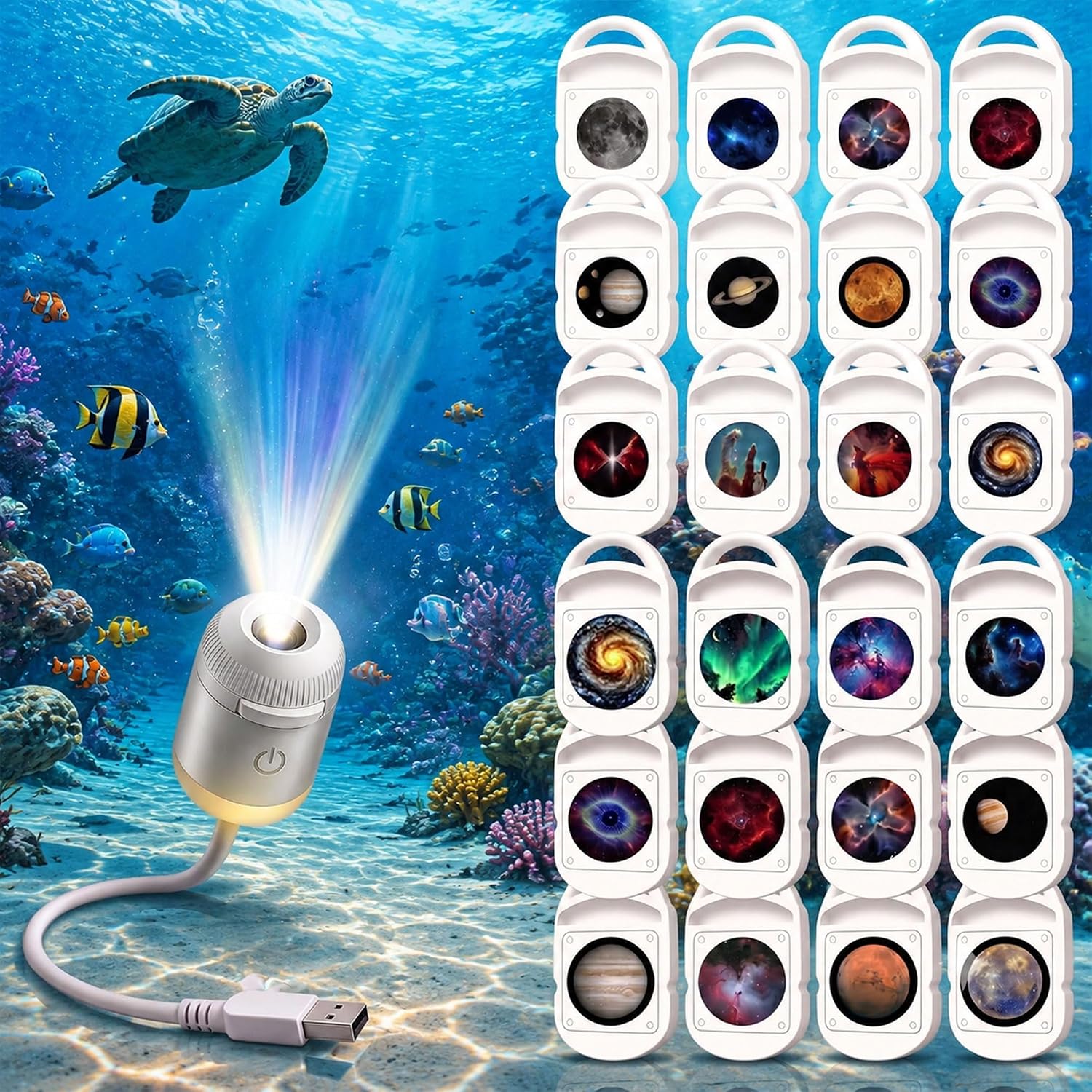 Technische Daten & Spezifikationen : Neliangia 2 in 1 Ozean Projektor Lampe Dimmba