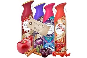 Limited Edition Air Freshener Spray - Air Mist Bundle of 4 x185ml: Sugar Plum, Nordic Sky, Enchanted Forest & Spiced Apple. Odour Eliminator Festive Scents for Stocking Fillers with Topline Card