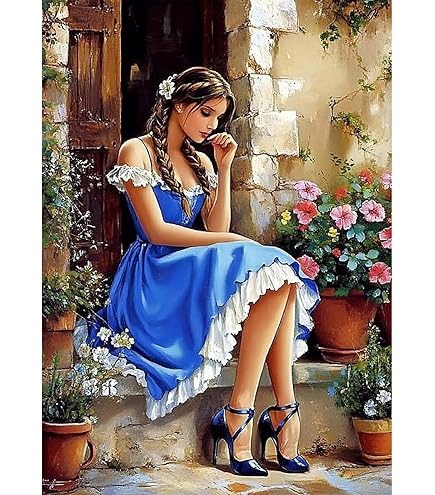 QINRUBB DIY Dame Vintage Peinture Diamant Painting Kit, 5D Princesse Art Du Diamant Complet Kits, Jardin Diamond Art Kits Point De Croix Painting Pour Adultes Débutants Maison Décor 30X40cm