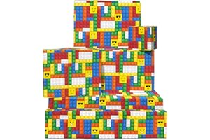 Papier cadeau coloré - 6 feuilles de papier cadeau - Papier cadeau anniversaire pour enfants - Blocs de construction avec visages - Fête pour garçons et filles - Recyclable - Par Central 23