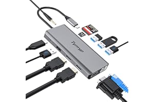Hub USB C, Tymyp 12 w 1 adapter USB C z 4K HDMI x 2, 2 x USB 3.0, port Gigabit Ethernet, 2 x USB 2.0, 100 W PD, VGA, czytnik kart SD/TF, 3,5 mm Audio Jack USB C Dock kompatybilny z laptopem, iPadem