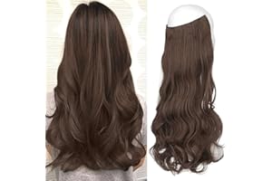 FESHFEN Extensiones de Hilo Invisible Rizadas Ondulado sin Clip de Una Pieza Extensiones de Cabello Invisible Secreta Hilo de Pesca Extensiones de Pelo Sintética Postizos para Mujer 50cm