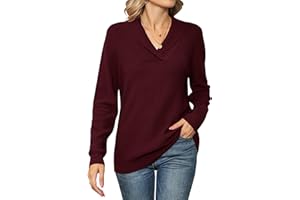 IECCP Women's V Neck Tops Long Sleeve Jumpers Solid Color Pullover Lapel Knit Sweater