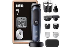 Braun Tondeuse Electrique Tout-En-Un Pour Hommes Series 7 AIO7565 Bleu, Kit 13-En-1 Avec Lame ProBlade et 7 Sabots, Coffret De Rasage Avec Accessoires, Conçue Pour Raser Barbe, Cheveux et Corps