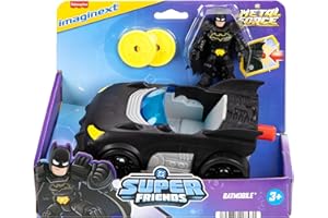 Fisher-Price Imaginext DC Super Friends Metal Force Batmobile Toy Car, 3-inch Batman Action Figure & Accessories Set, Includes Launcher & 2 Discs, JFJ68