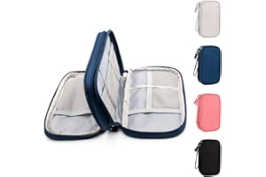 Ruyosn Organizador de Cables Resistente al Agua Bolsillo Pequeño para Disco Duro, Doble capa, Bolsillo electrónico Organizador eléctrico Bolsa para cables, Azul oscuro