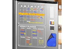 LOIION 2 Pcs Transparent Planning Mensuel Semaine Magnetique, 42x33cm Acrylique Calendrier Réfrigérateur, Effaçable, Planificateur Familial de Repas Hebdomadaire