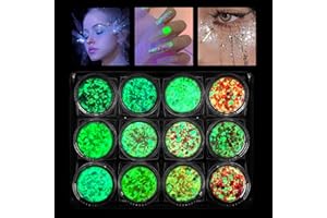 HALERCAY 12 Pièces Paillettes Fluorescentes Visage Corps,Paillettes Ensemble pour Ongles,Pour Visage,Corps,Cheveux,Fête