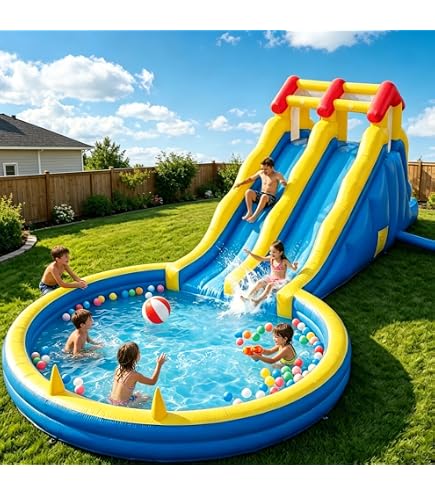 EVGATAVAB Toboggan Gonflable, Pataurette Toboggan, Compact Anti-basculement Toboggans de Piscine Parc Aquatique avec Pompe À Air Incluse, Extérieur Été Plaisirs pour Enfants EVGATAVAB Toboggan Gonflable, Pataurette Toboggan, Compact Anti-basculement Toboggans de Piscine Parc Aquatique avec Pompe À Air Incluse, Extérieur Été Plaisirs pour Enfants