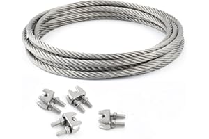 DQ-PP CONJUNTO 10m cable 10mm acero inoxidable cordaje hebra: 7x19 + 4 abrazaderas