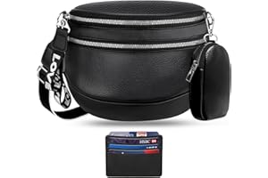VOBUKE Bauchtasche Damen Stylisch Kleine Crossbody Bag mit Breiter Gurt, Groß Umhängetasche PU Leder Moderne Handtasche mit Münzgeldbörse Kartenschlitz Abnehmbar Schultergurt Schwarz