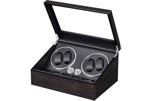 ANWBROAD Remontoir à Montre Ecrins pour Montres Automatiques pour 4 +6 Boîte à Remontoir de Rangement Supersilencieux Luxueux Watch Winder LED Légère 4 Modes de Rotation en fibre de carbone JWW002E