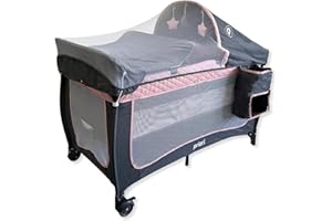Priori Baby Zus Cuna de Viaje Plegable 4 en 1 para Bebé - con Cambiador, Mosquitera, Juguetes, Ruedas con Freno, Bolsa Transporte, 0-3 Años hasta 15 kg (Rosa)