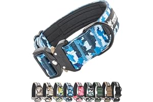 TSPRO Premium Collare per Cani, Regolabile Collare Tattico con Patch e una Robusta Fibbia Metallica a Sblocco Rapido, per Cani di Taglia Media a Grande (Camo Blu L)