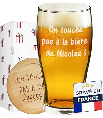 Chope De Bière - Moto Et Bière - Verre à Bière Pinte - 470 Ml - Cadeau Humour Motard - Verre Givré - Maison