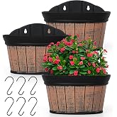 SOMYTING Set of 3 Hanging Plant Pots for Wall, Distressed Oak Planter Set, Thick Plastic Pots with Water Reservoir for Indoor