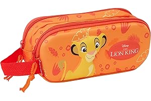 Safta EL Rey Leon 3D Trousse double 3D, trousse pour enfant, idéale pour les enfants d'âge scolaire, confortable et polyvalente, qualité et résistance, 21 x 6 x 8 cm, couleur orange, orange, Estándar,