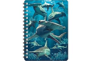 3D LiveLife Quaderno - Squali Martello di Deluxebase. Quadernino A6 Spiralato Lenticolare in 3D con Squali, con fogli bianchi in carta riciclata. Opera d'arte del celebre artista David Penfound
