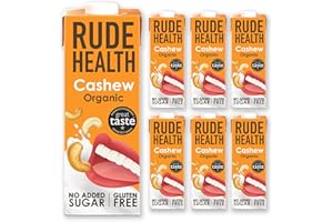 Rude Health 6 x 1 Litre Organic Cashew Dairy-Alt Milk, 100% Natural Organic Drink, Lactose Free, Dairy Free & Gluten-Free, Unsweetened, Award-Winning, Healthy & Vegan, 100% Recyclable Pack