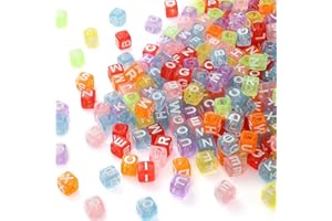 DAHI 1000 Pezzi Perline con Lettere Trasparenti Colorate 6 x 6 mm, Perline Lettere Quadrate Alfabeto A-Z, per Gioielli Fai da Te, Bracciali, Collane, Portachiavi