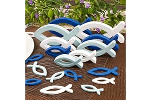 BHGT 45 Pcs Fische Deko-- 9 Stück Holzfische Deko Taufe Deko 36 Pcs Streudeko Tischdeko Taufedeko Junge Mädchen Taufe Kommunion Konfirmation Deko Weiß Blau Hellblau (Bunt-A)