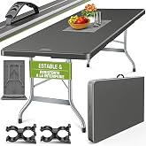 tillvex Multifunctional Folding Table 220 x 70 cm | Portable Table for Garden, Terrace, Outdoor, Balcony, Picnic | Plastic Ca