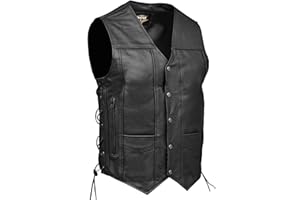 Skates sports Genuine Leather Motorcycle Vest Adjustable Side Laces Biker Vest with 2 Concealed Pockets Motorbike Riding Club Waistcoat