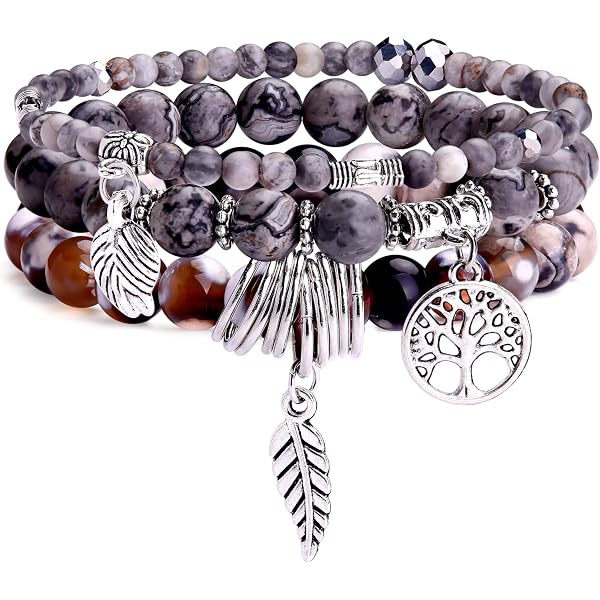 YERTTER Set di 4 braccialetti con perline stile Boho, vintage